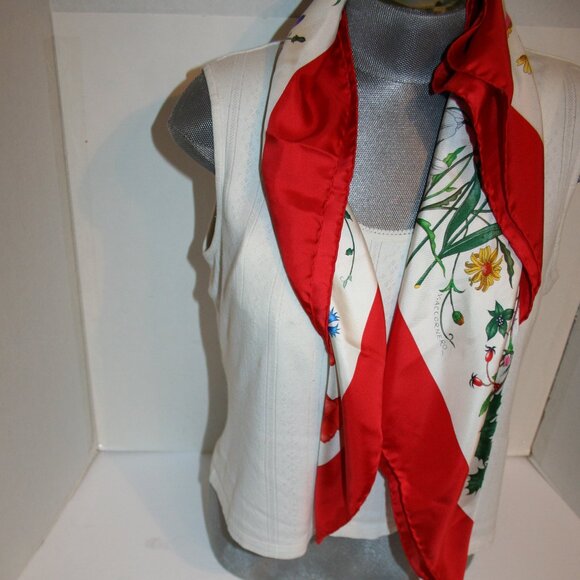 Vtg Gucci Red/White/Green/Pink/Blue Floral Design Silk Scarf - Picture 1 of 9